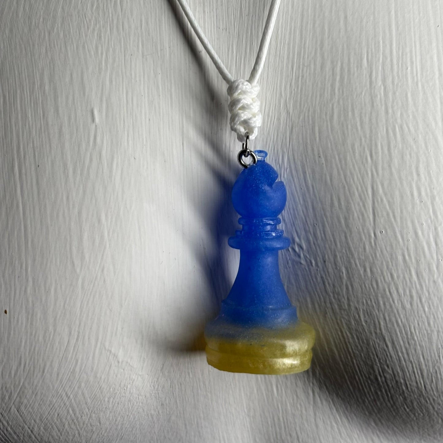 Blue & Yellow Bishop - Handmade Resin Chess Necklace