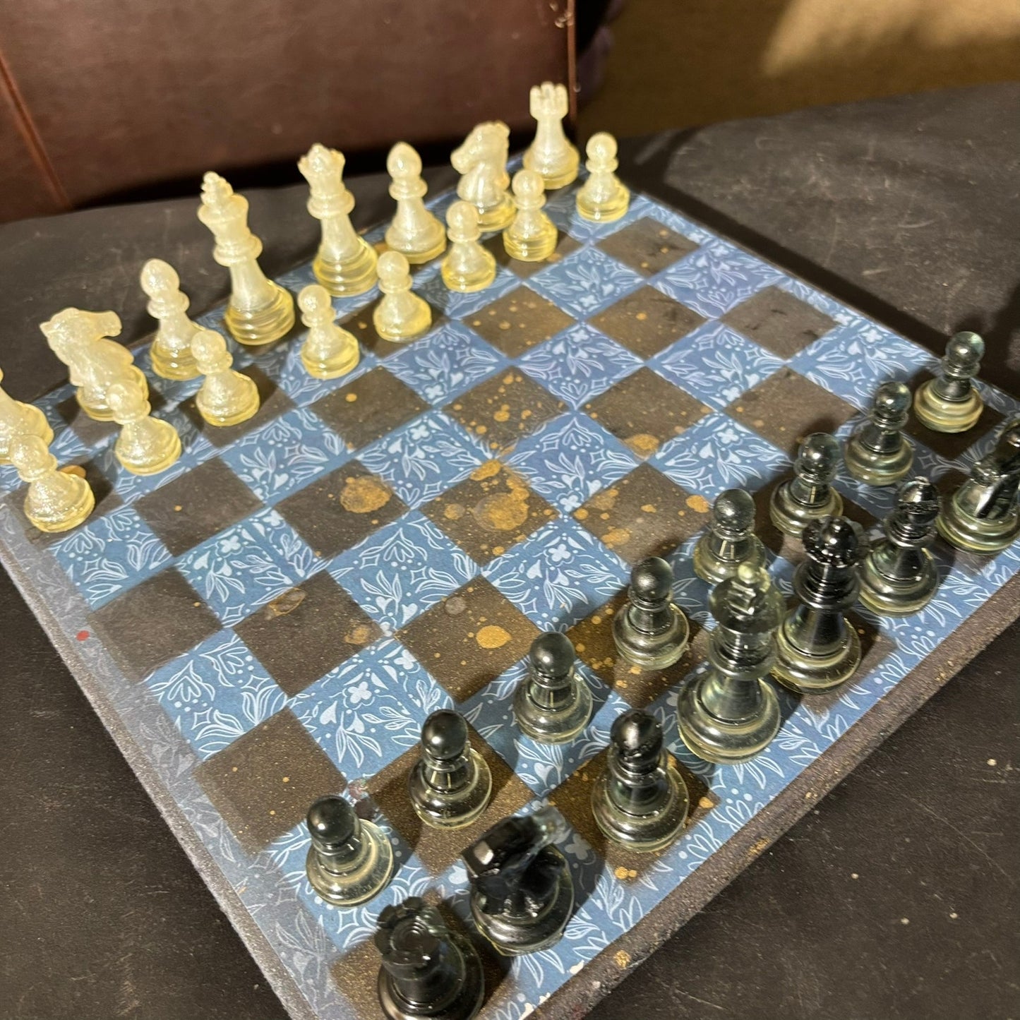 Vintage Golden Blue - Scrapbook Chess Set