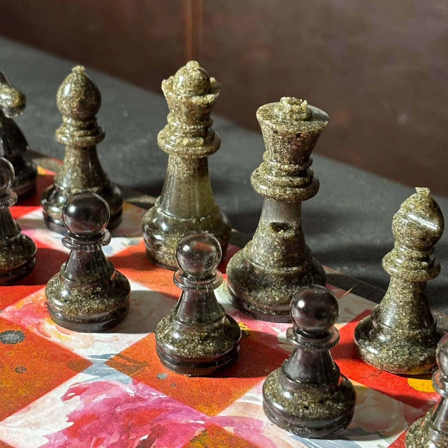 Opal Fire Red Flower - Scrapbook Chess Set