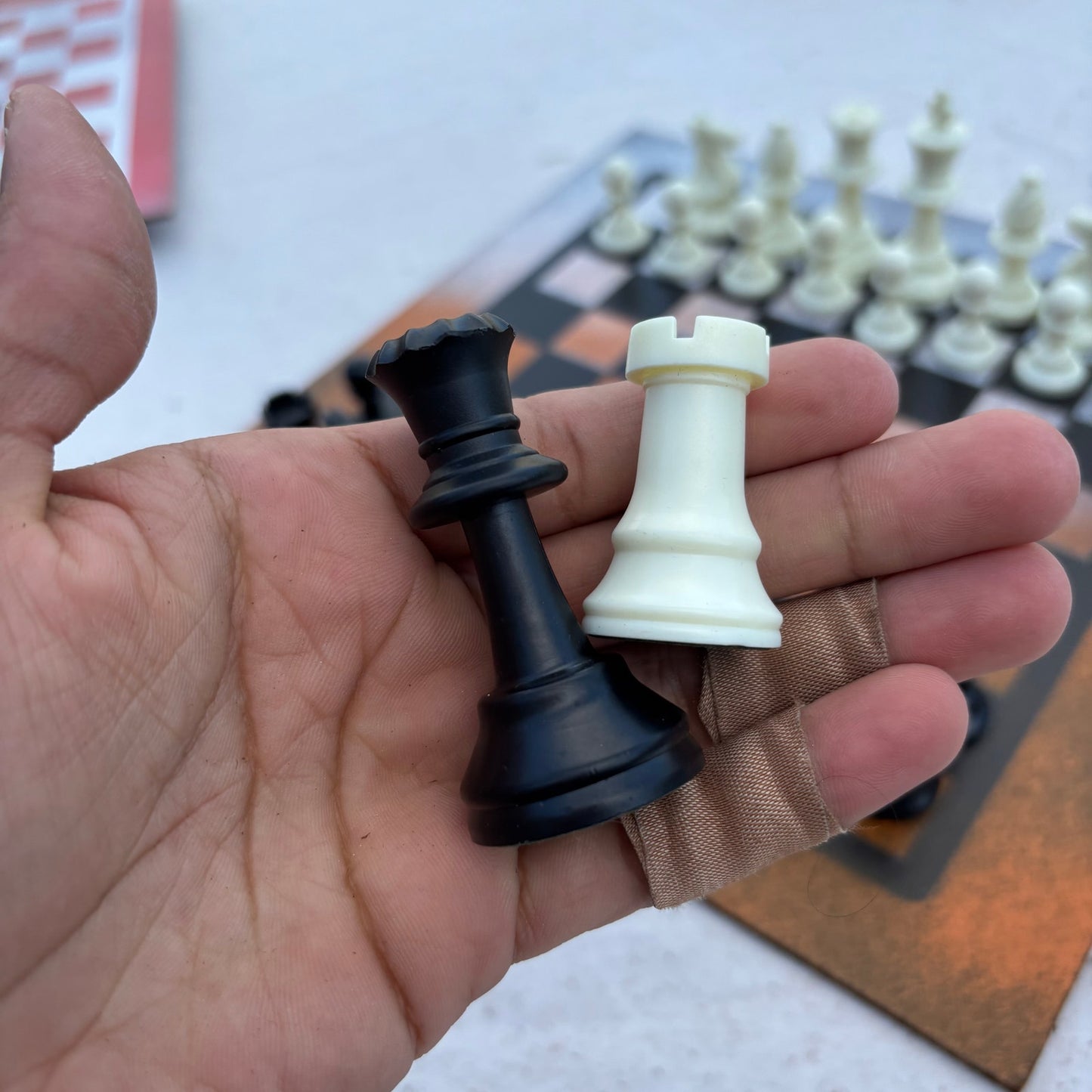 Orange & White Snow - Painted Chess Set