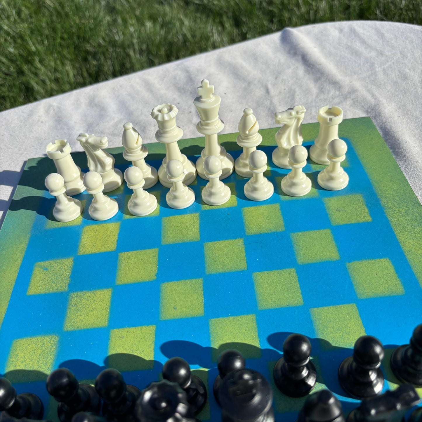 Bright Blue & Green - Painted Chess Set