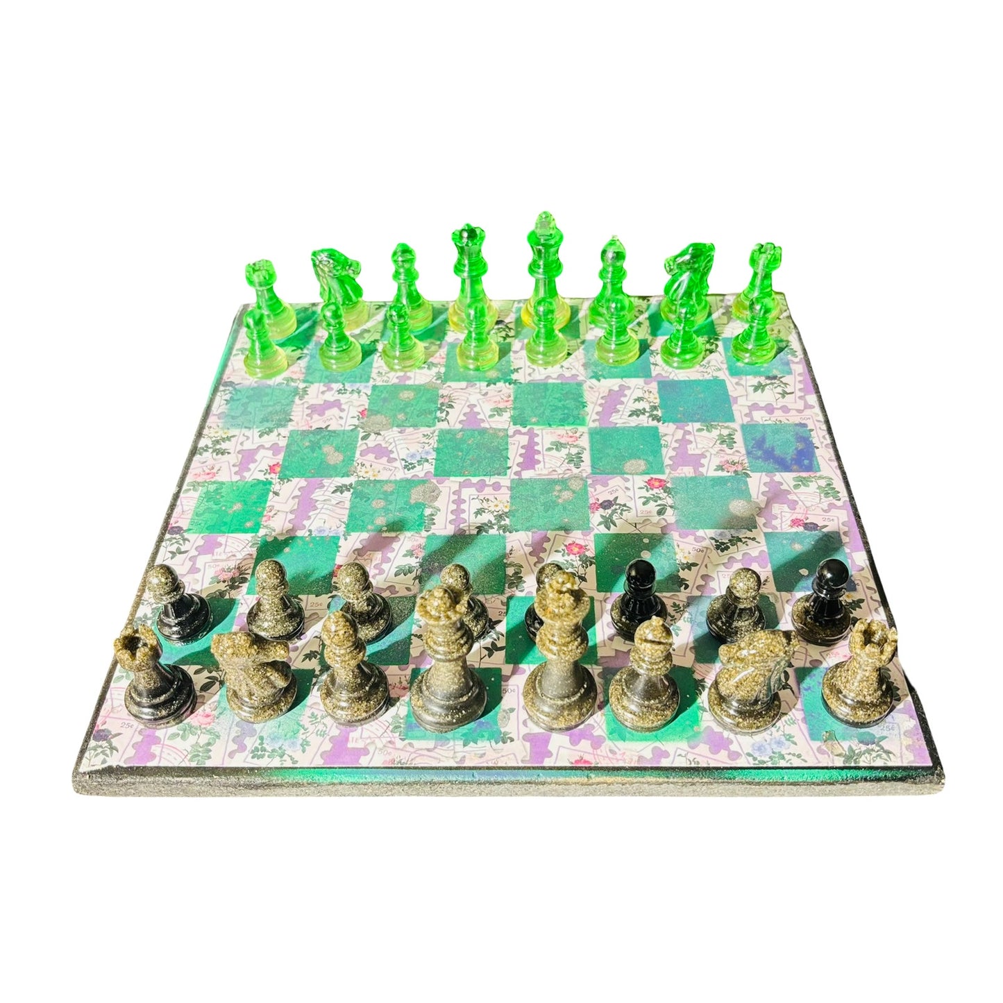 Puzzled Green - Scrapbook Chess Set