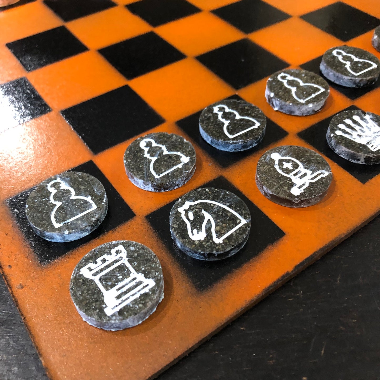 Orange & Black - Painted Chess Set