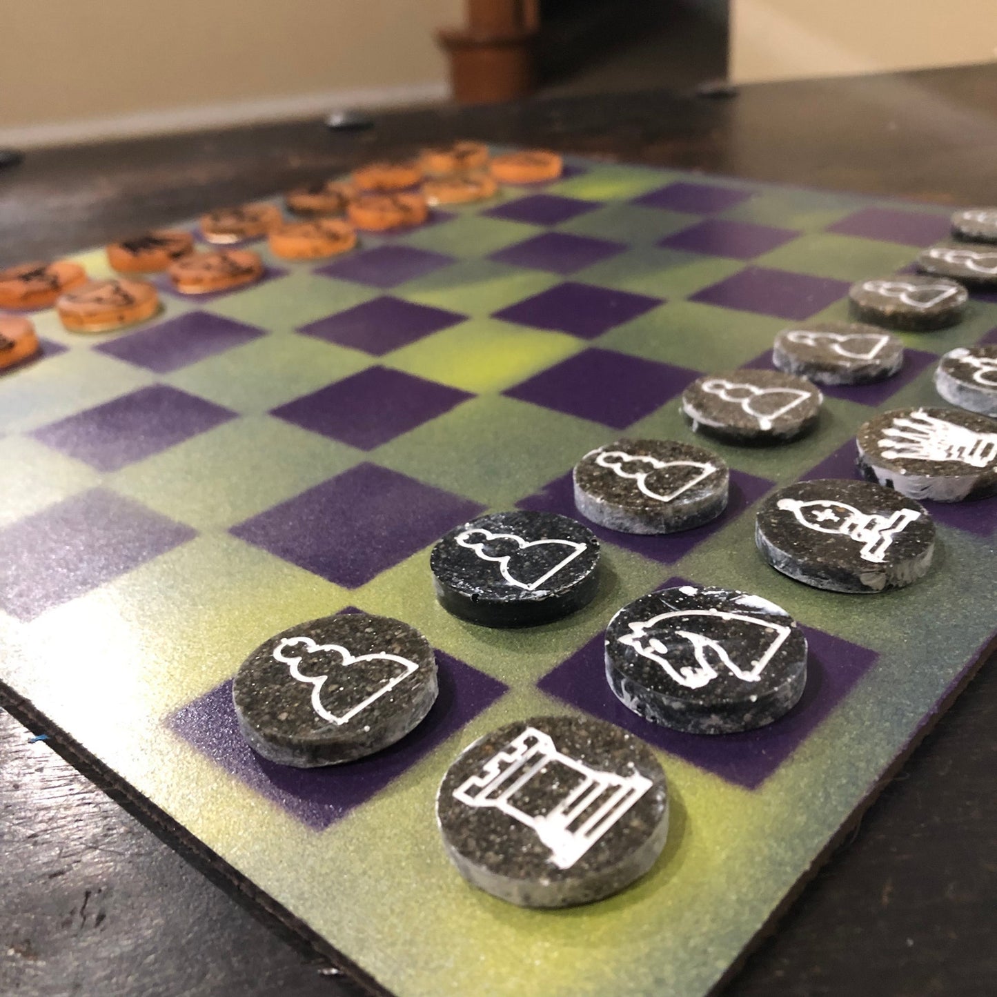Vintage Purple & Green - Painted Chess Set