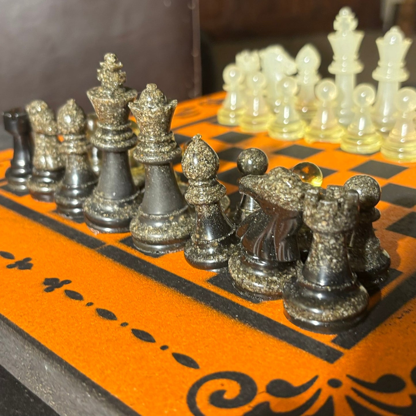 Orange & Black - Painted Chess Set
