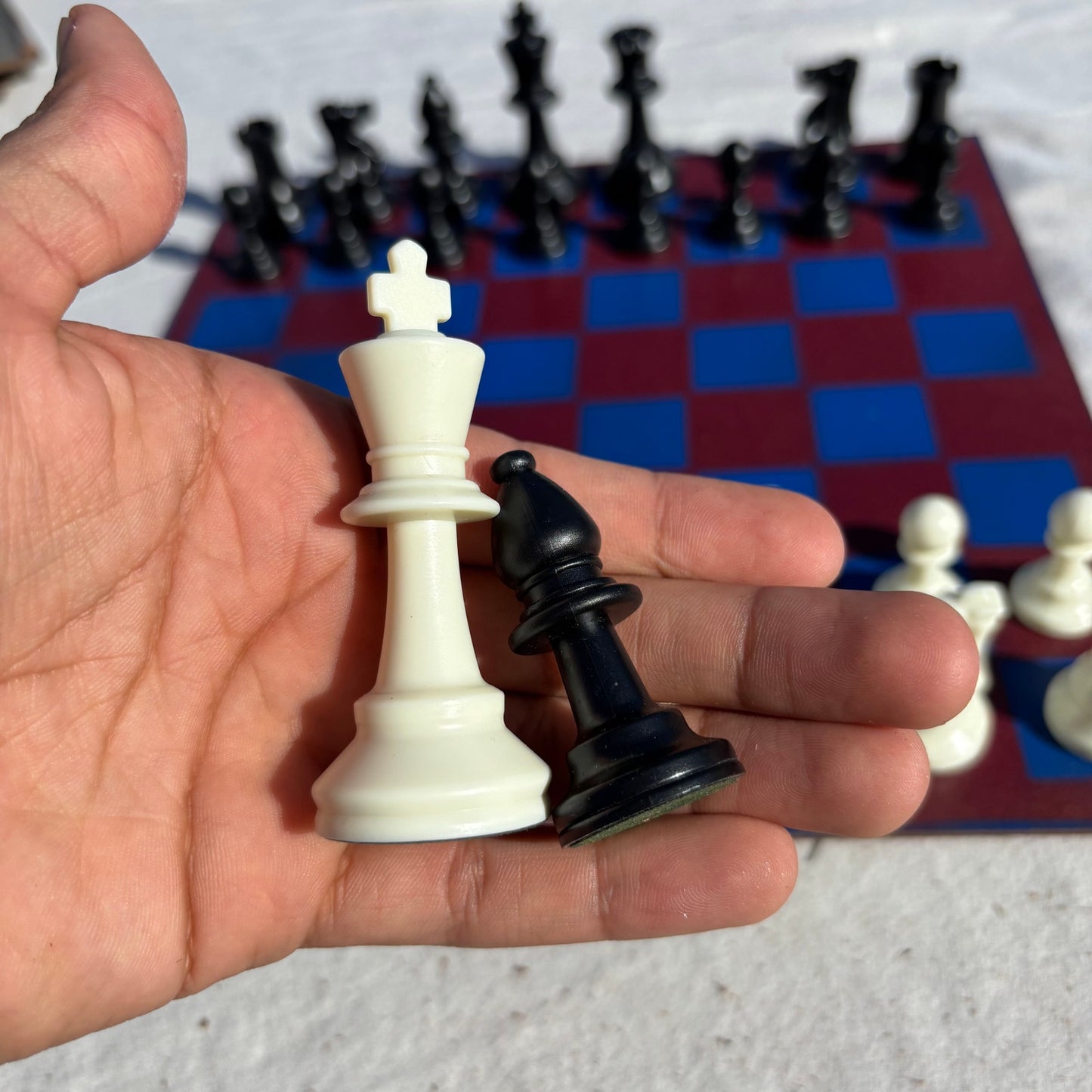 Burgundy Red & Blue - Painted Chess Set