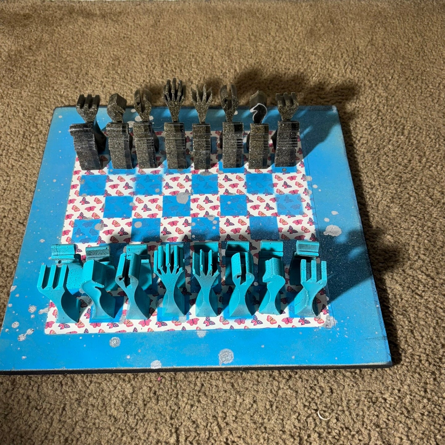 Blue Butterflies - Large Deluxe Chess Set