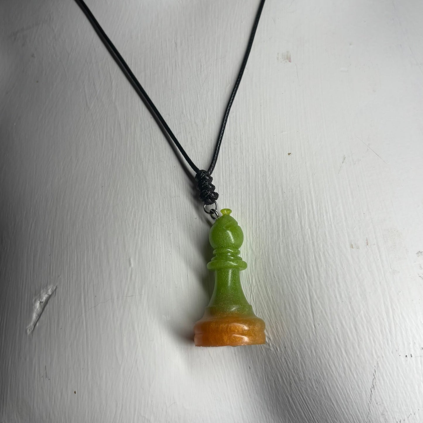 Green & Orange Bishop - Handmade Resin Chess Necklace
