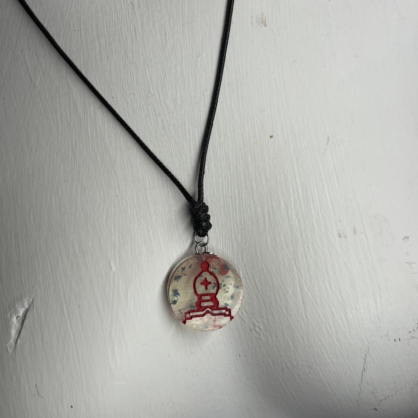 Red Bishop Print - Handmade Resin Chess Necklace