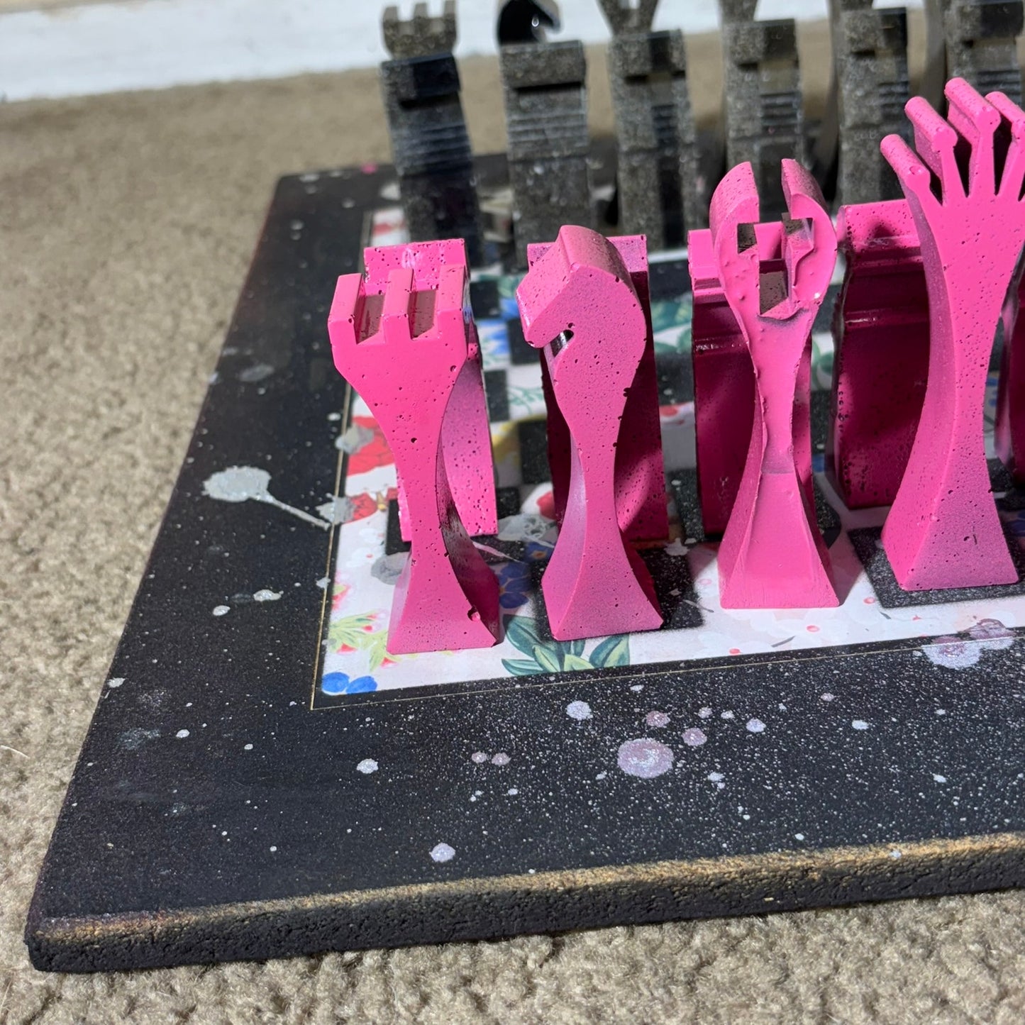Pink Flowered Pattern - Large Deluxe Chess Set