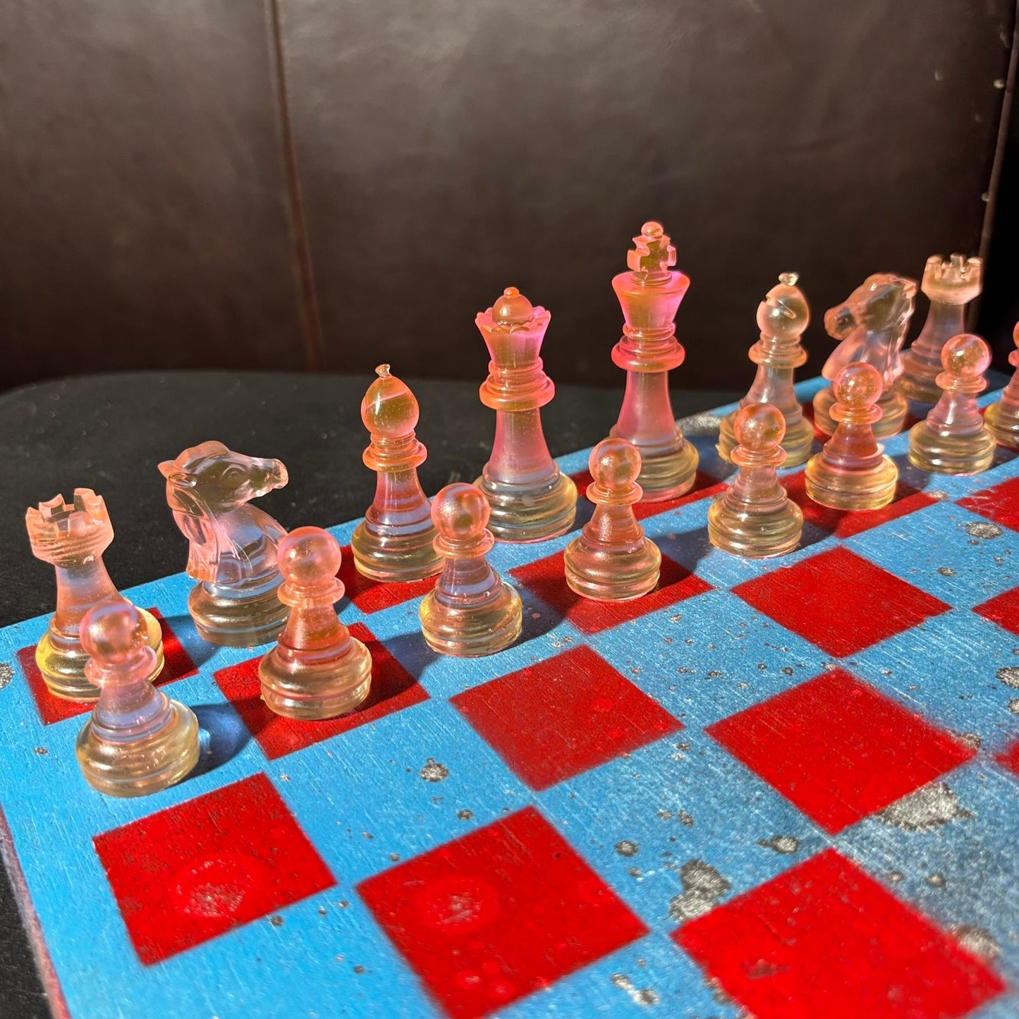 Sky Blue & Red - Painted Chess Set