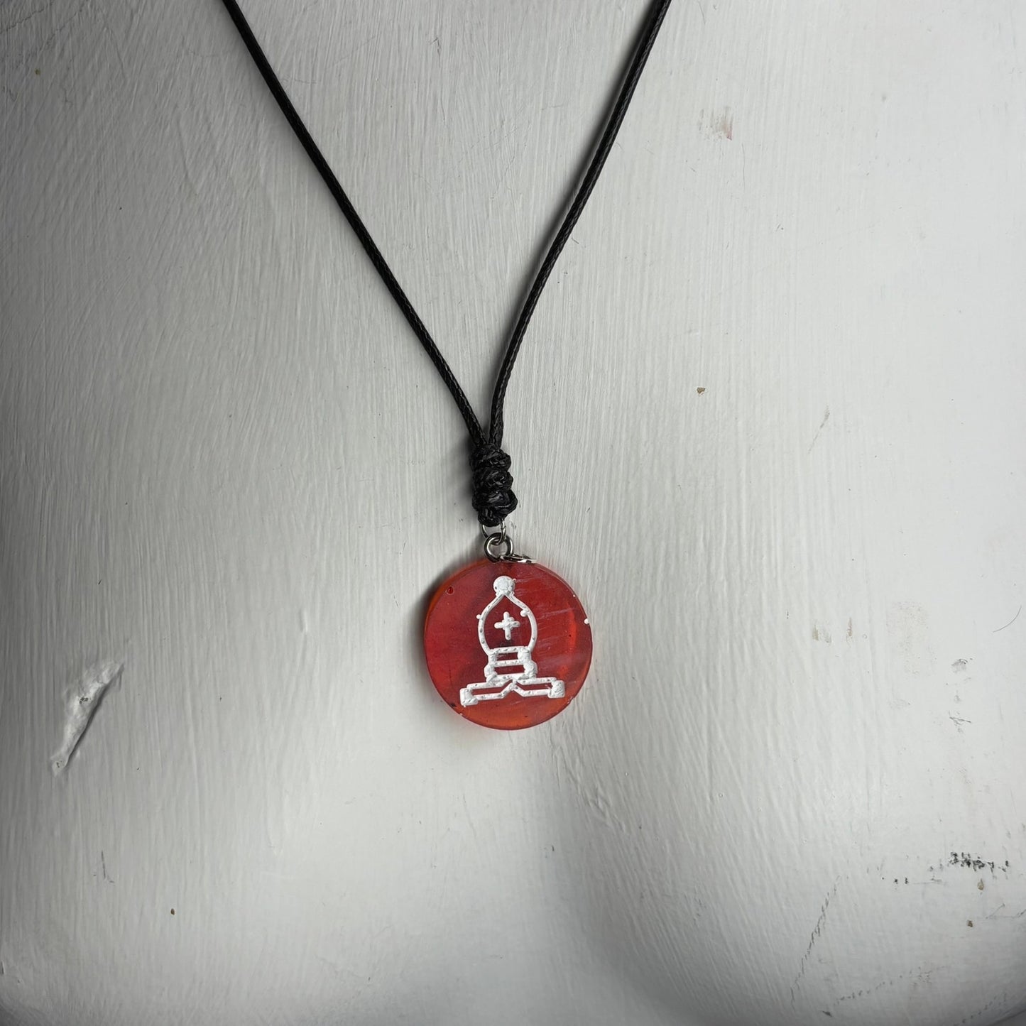 Cherry Red Bishop - Handmade Resin Chess Necklace
