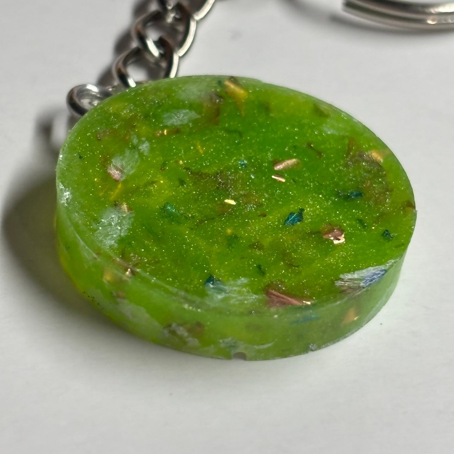 Green Confetti Rook - Handmade Resin Keychain - Flat Edition