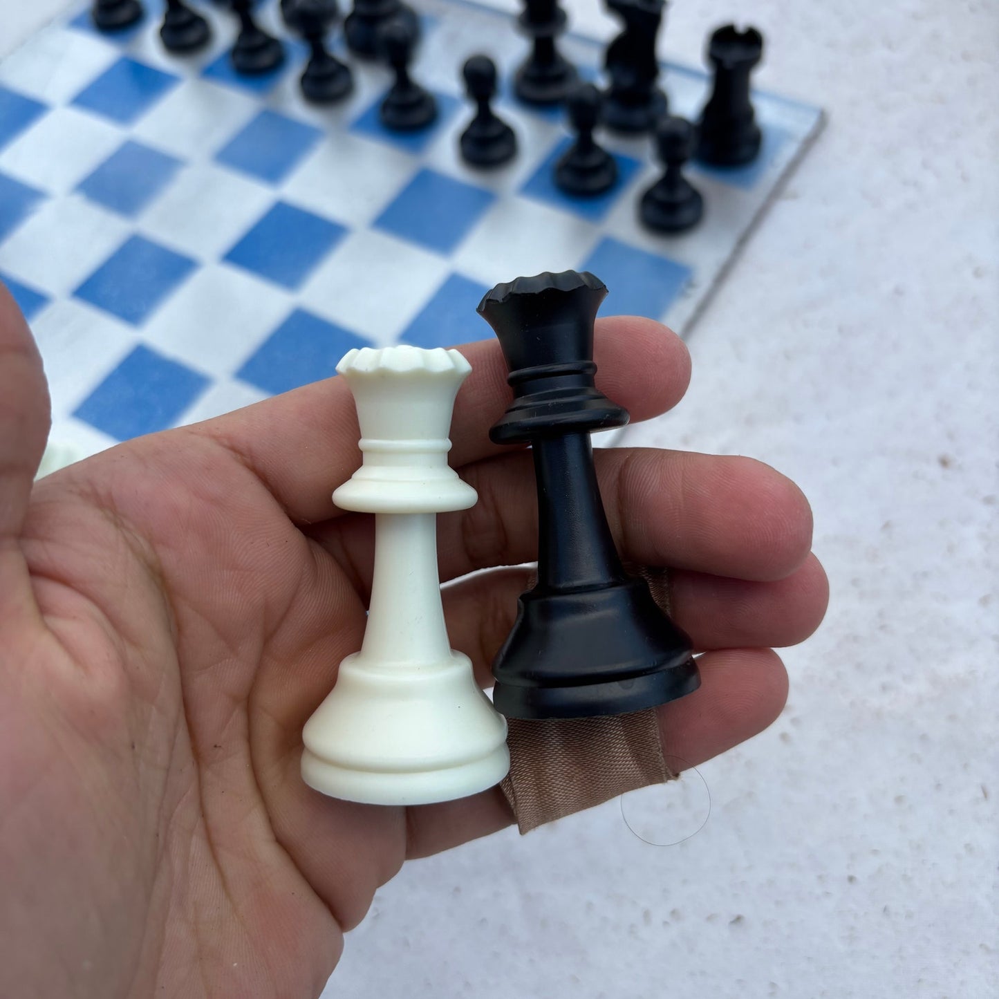 Silver & Blue - Painted Chess Set