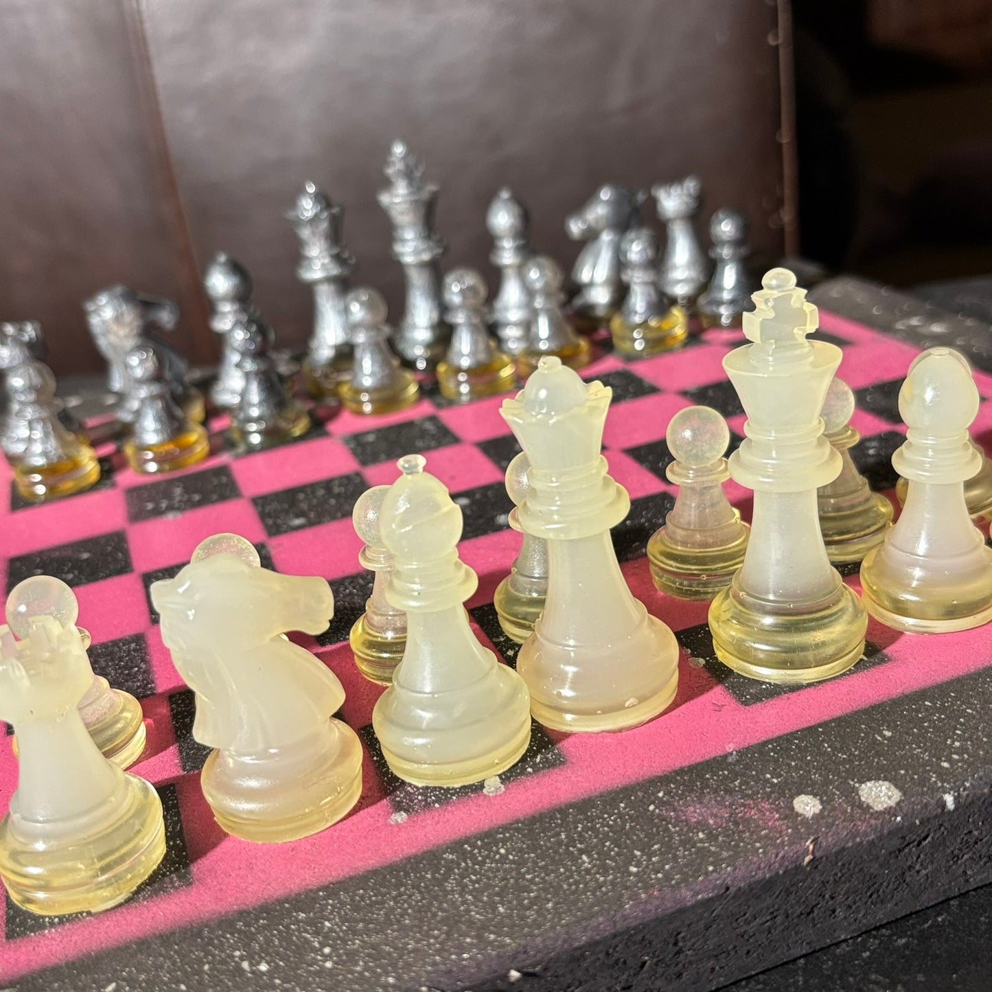 Chrome Drip Pink - Painted Chess Set