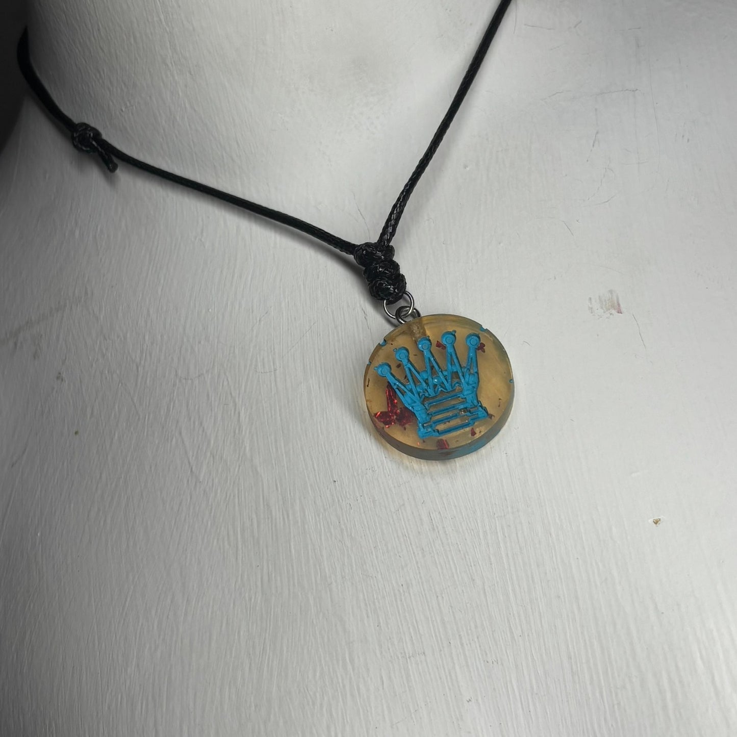 Blue Print Queen - Handmade Resin Chess Necklace