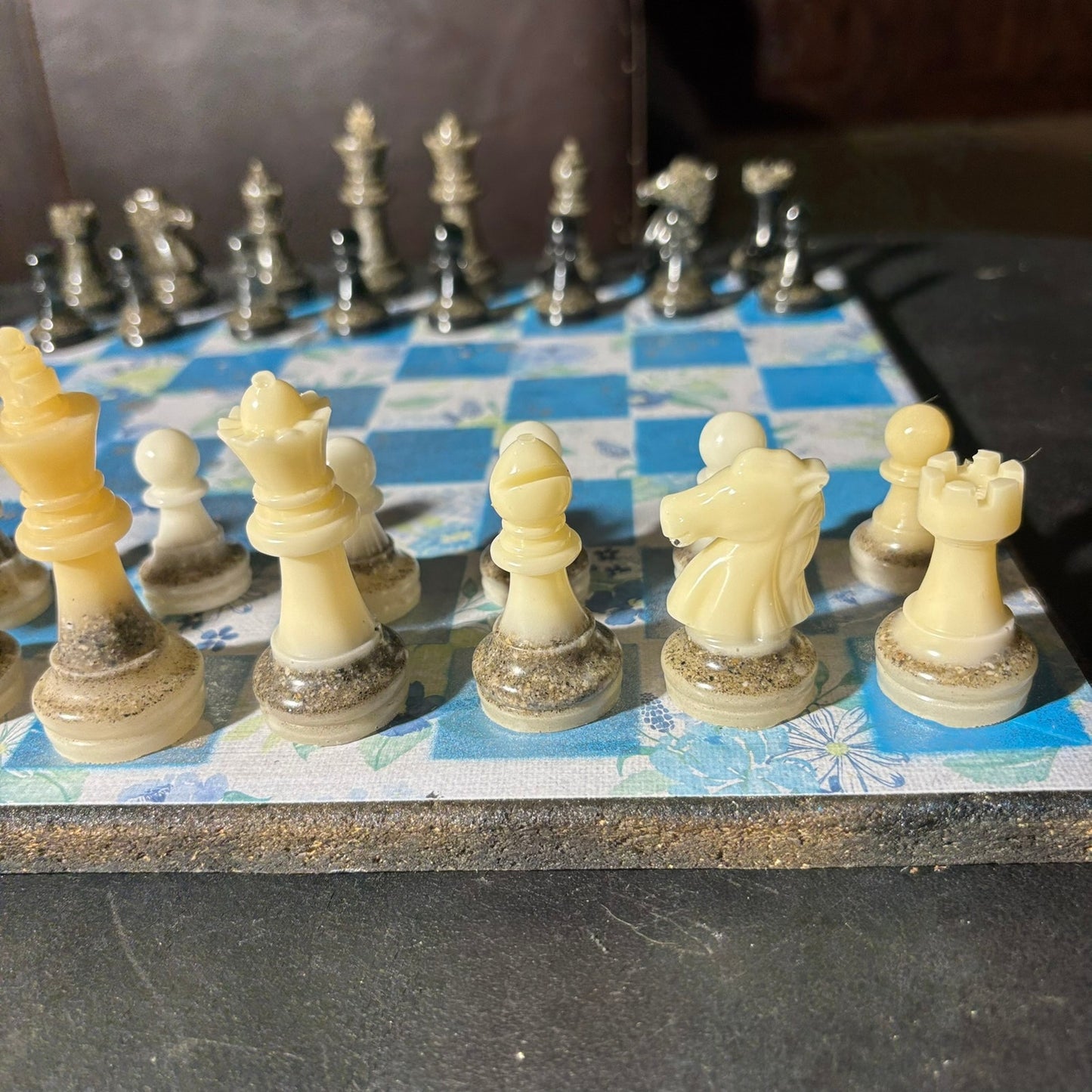 Flower Blue - Scrapbook Chess Set