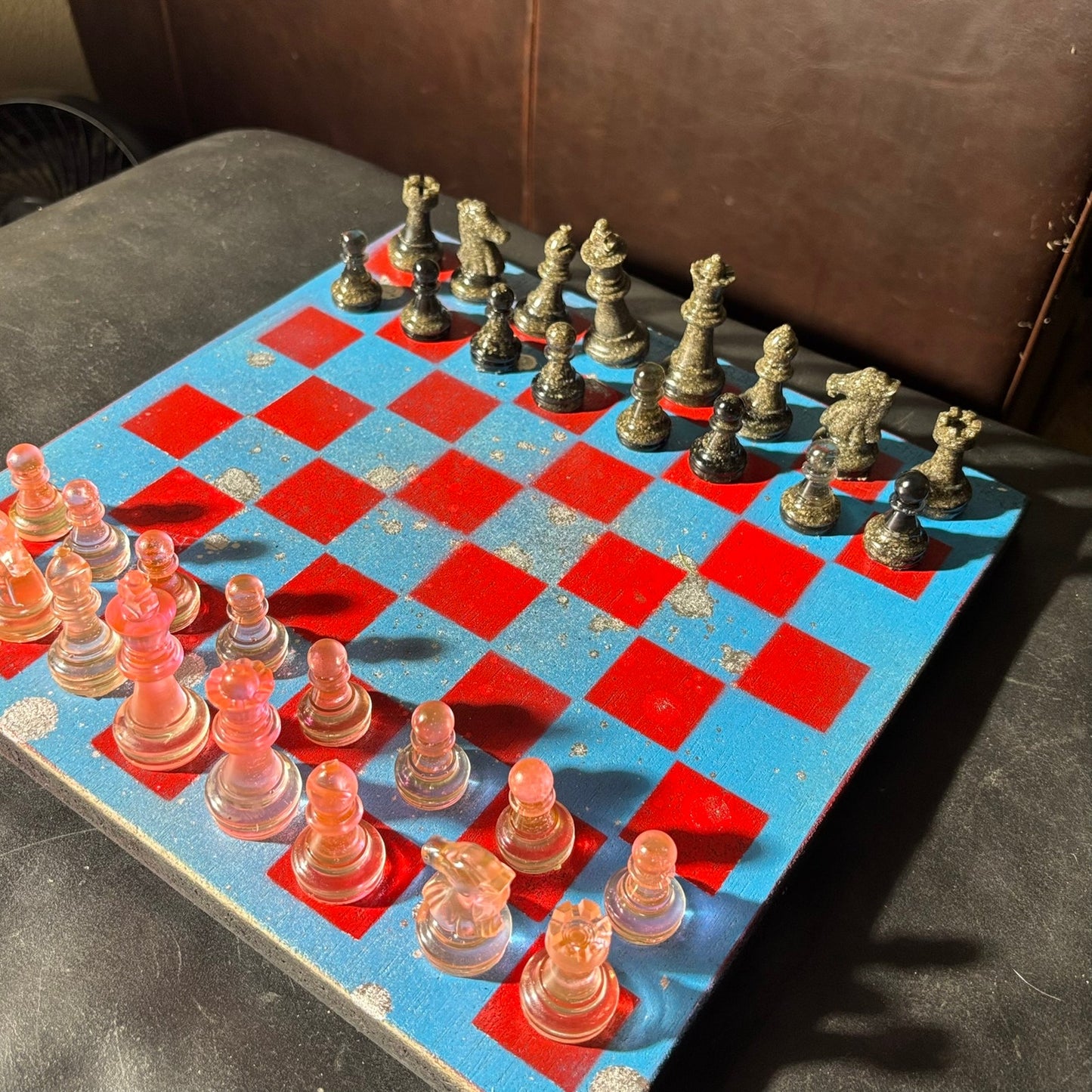 Sky Blue & Red - Painted Chess Set