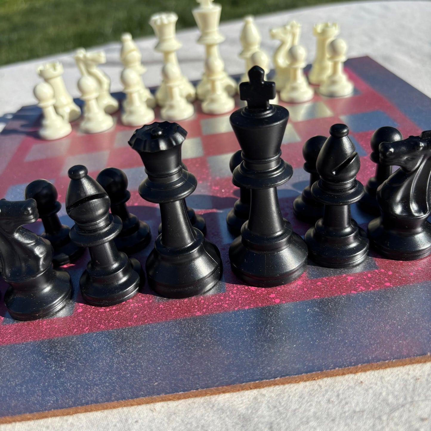 Silver Speckled Pink - Painted Chess Set