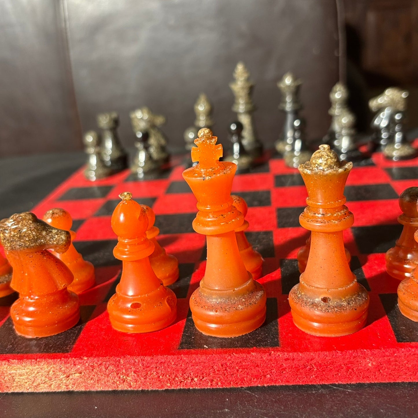 Opal Red & Black - Painted Chess Set