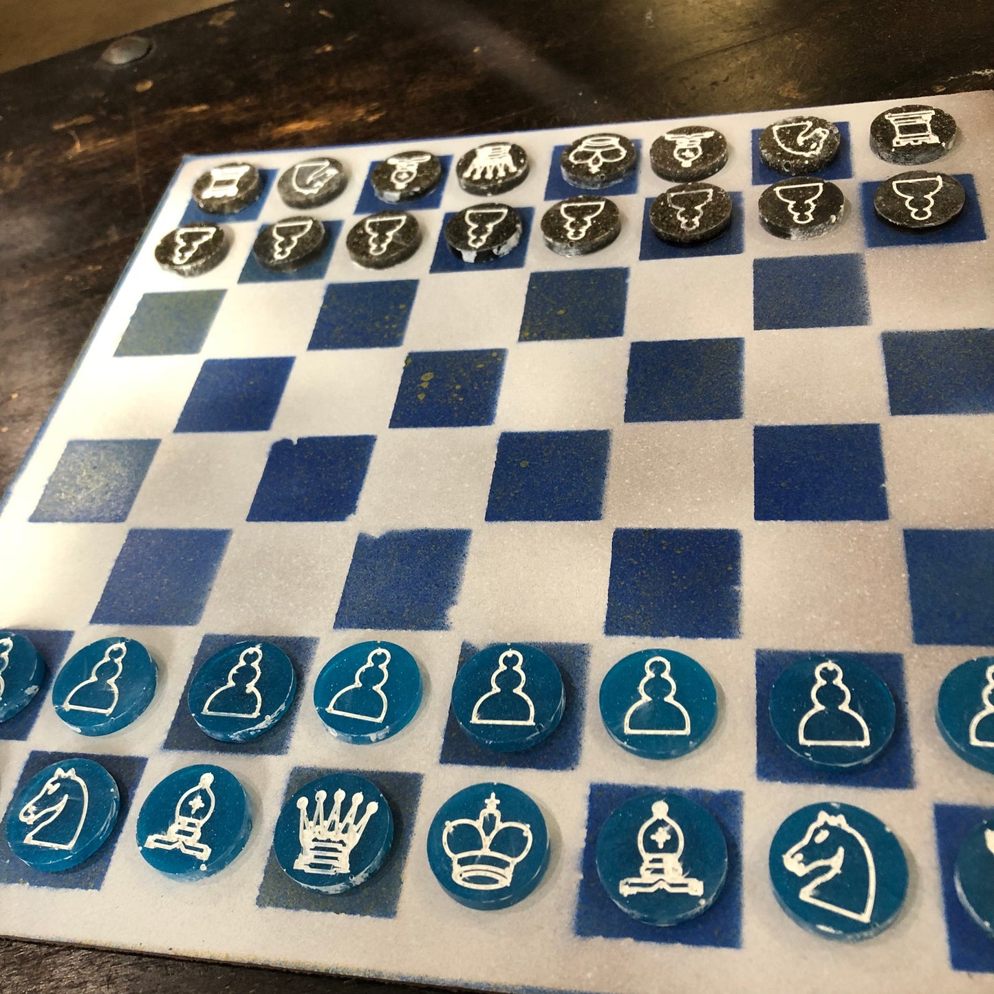 Chrome Blue - Painted Chess Set