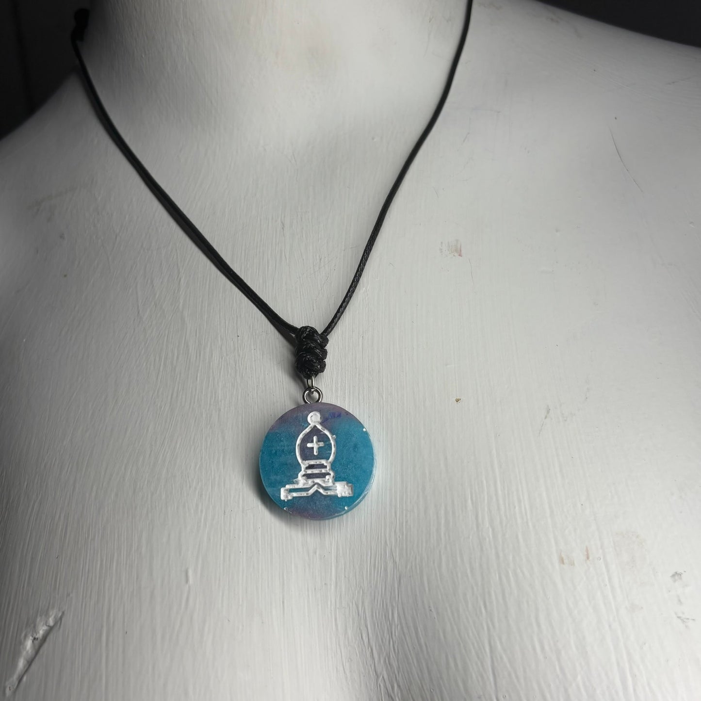 Beach Water Blue Bishop - Handmade Resin Chess Necklace