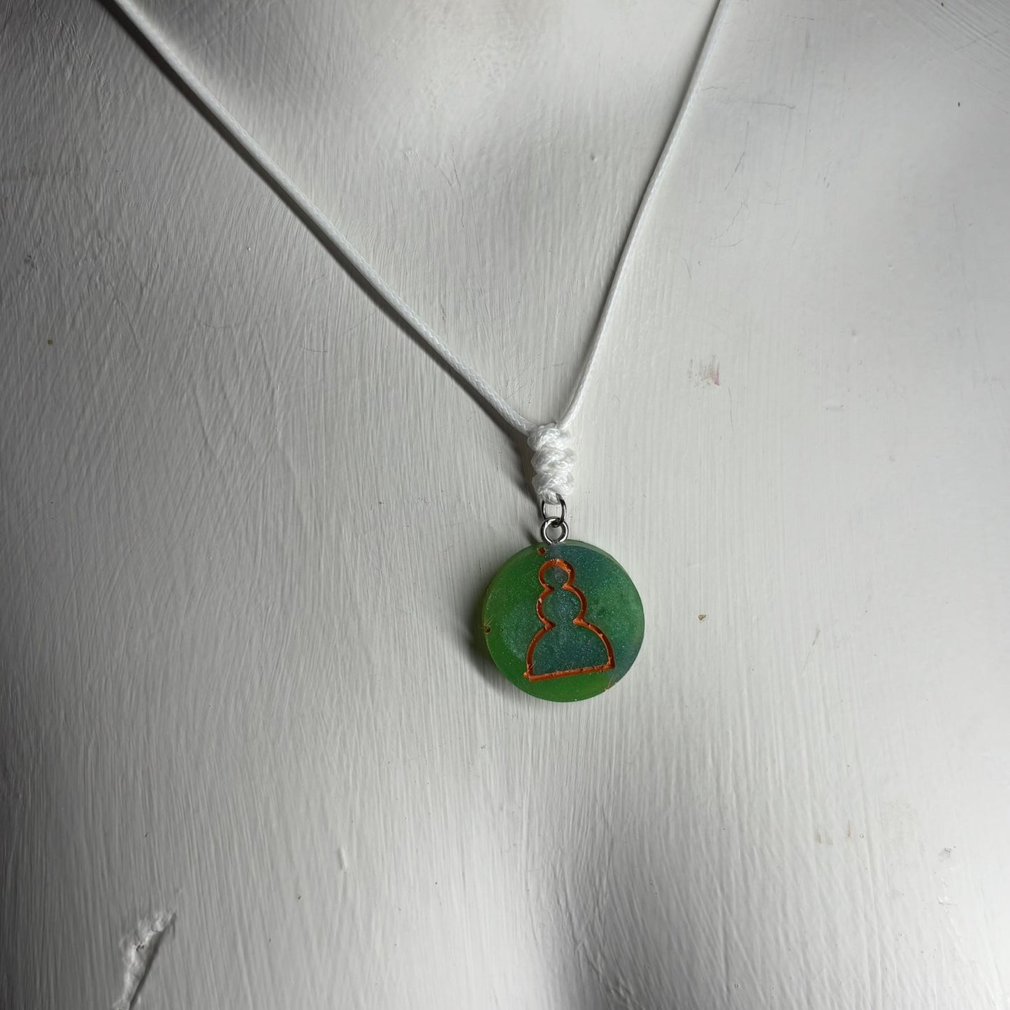 Green Orange Pawn - Handmade Resin Chess Necklace