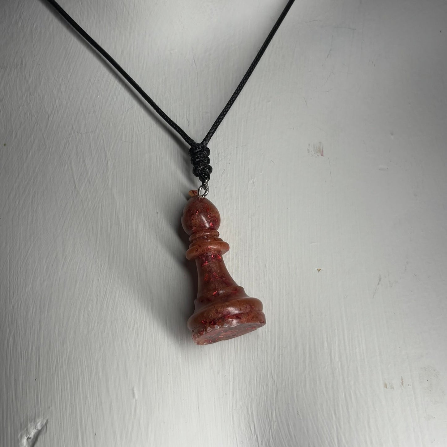 Crystal Fire Red Bishop - Handmade Resin Chess Necklace
