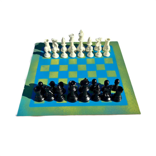 Bright Blue & Green - Painted Chess Set
