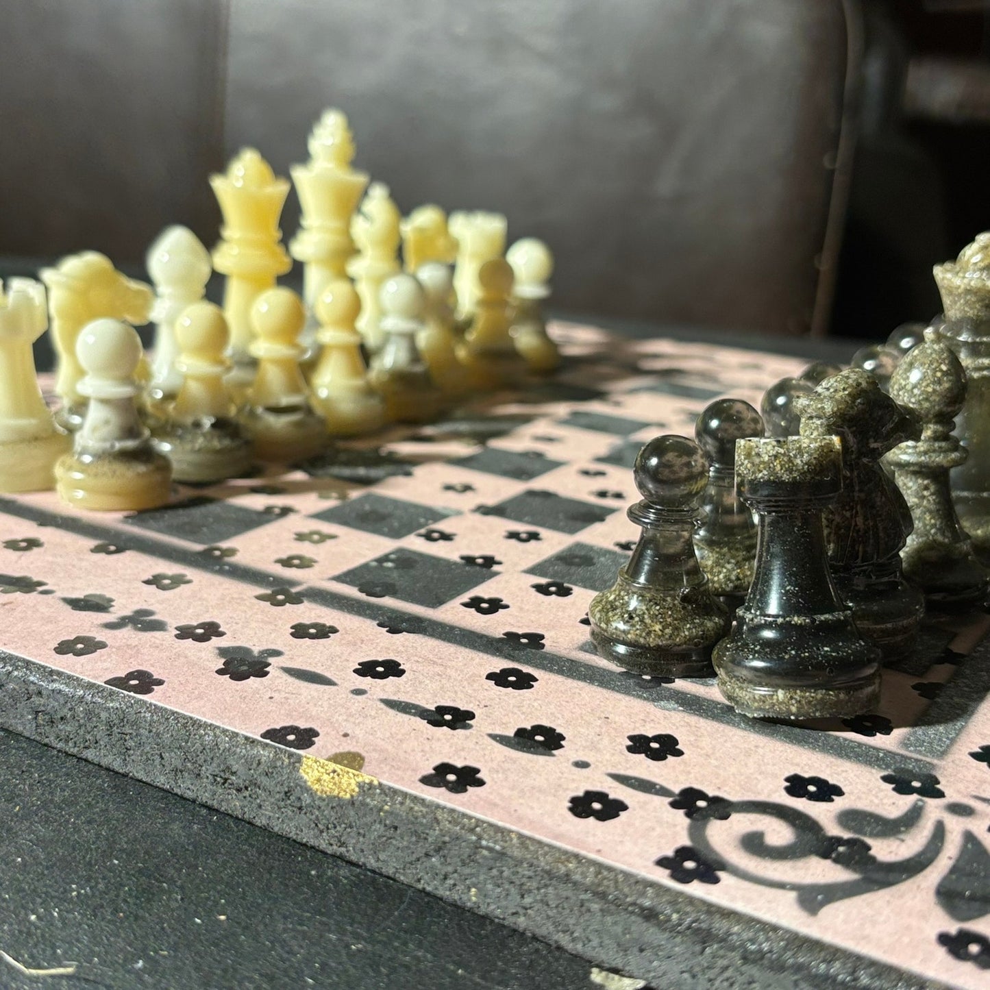Black Mini Flowers - Scrapbook Chess Set
