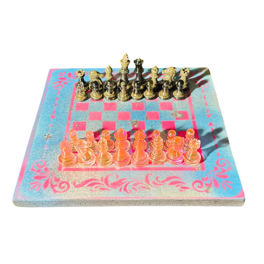 Sky Blue Pink- Painted Chess Set