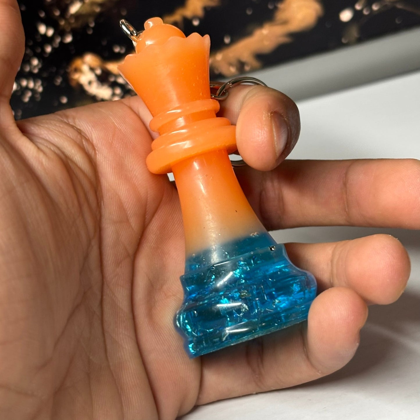 Blue Crystal Bottom Queen - Handmade Resin Keychain - Large Edition