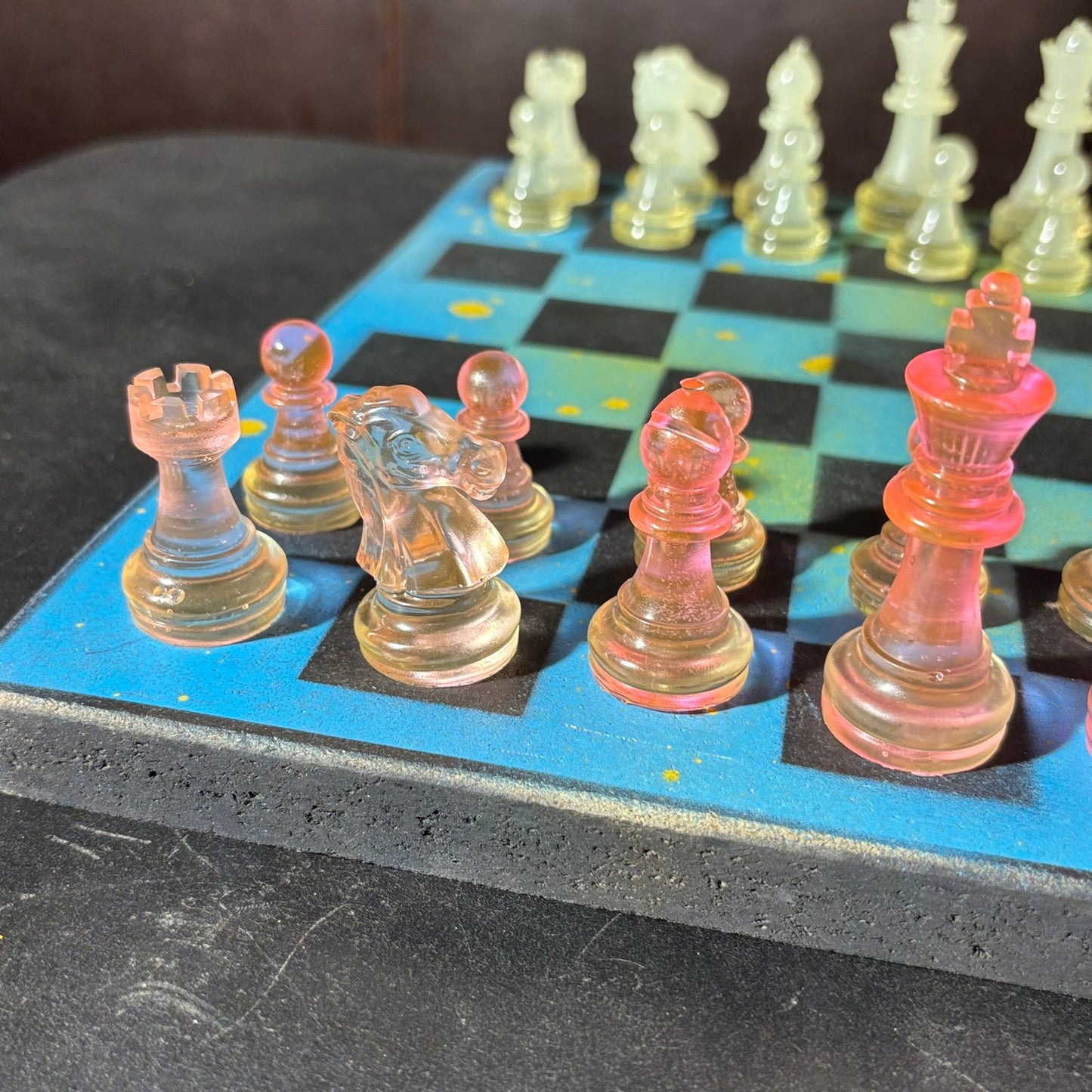 Blue & Yellow Smear - Painted Chess Set