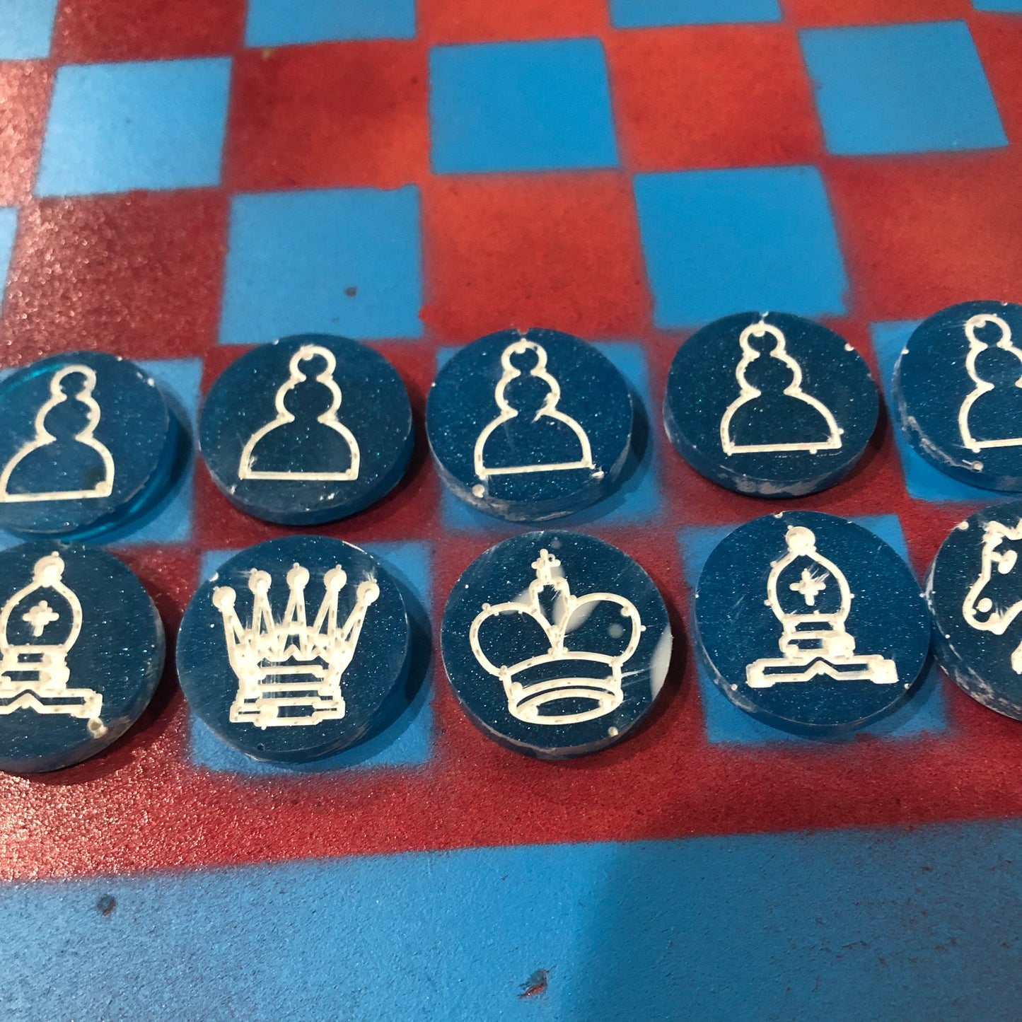 Red & Blue - Painted Chess Set