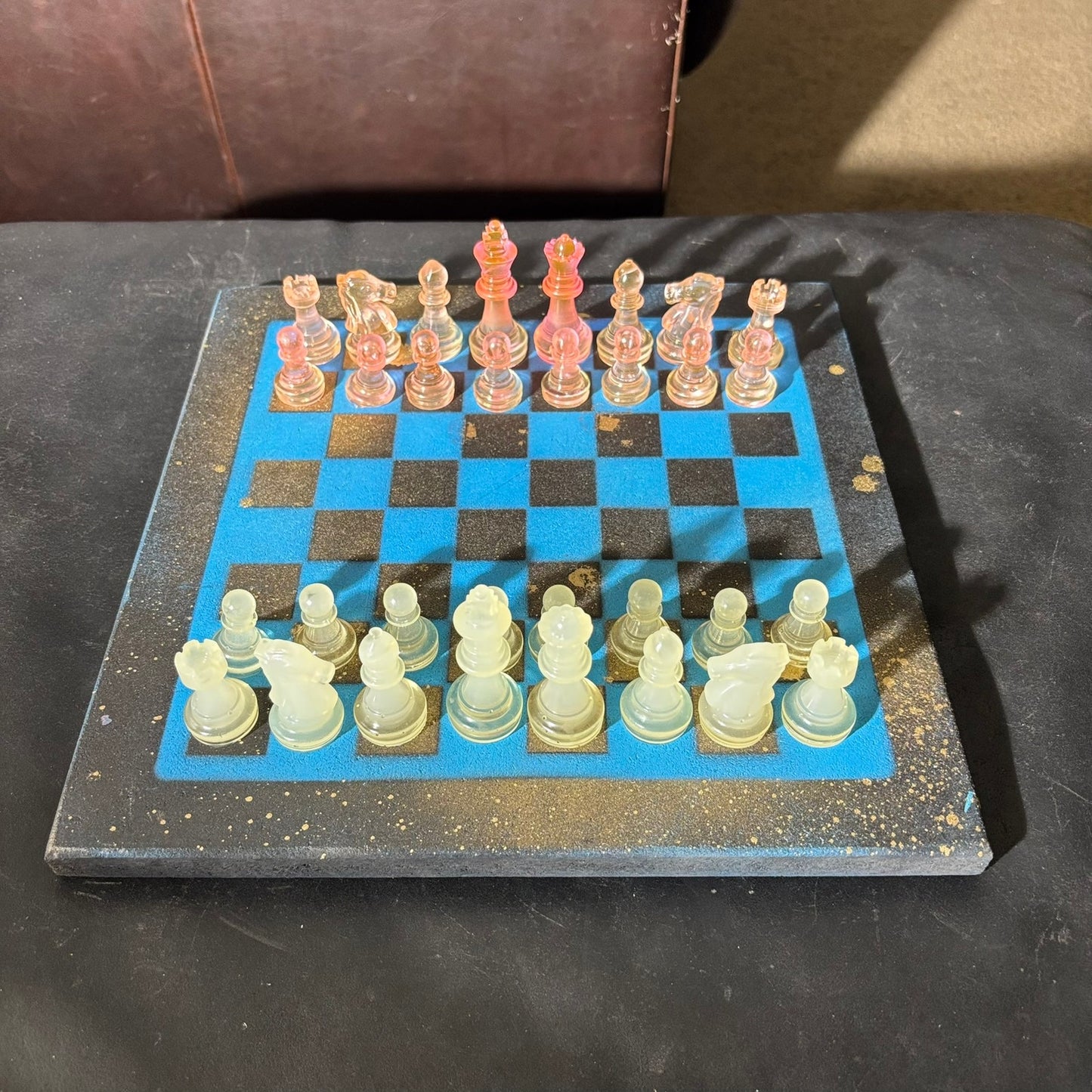 Rich Blue & Pink - Painted Chess Set