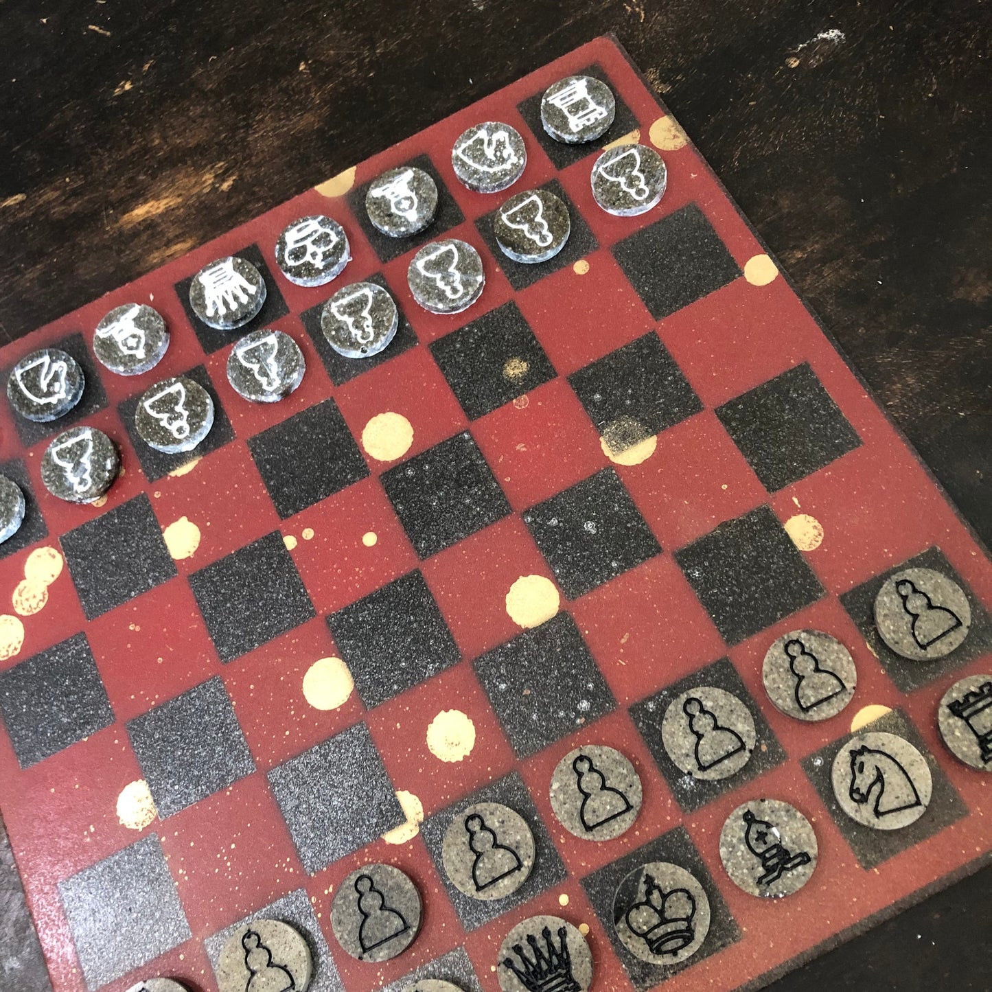 Chinese Golden Red - Painted Chess Set