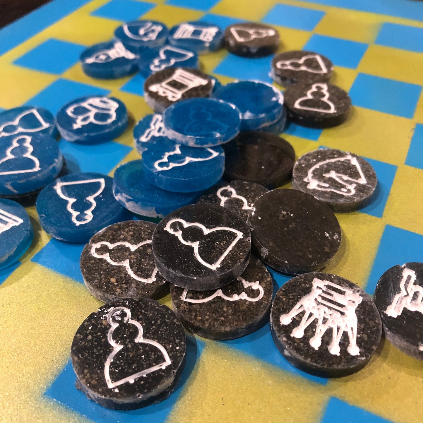 Yellow Blue - Painted Chess Set