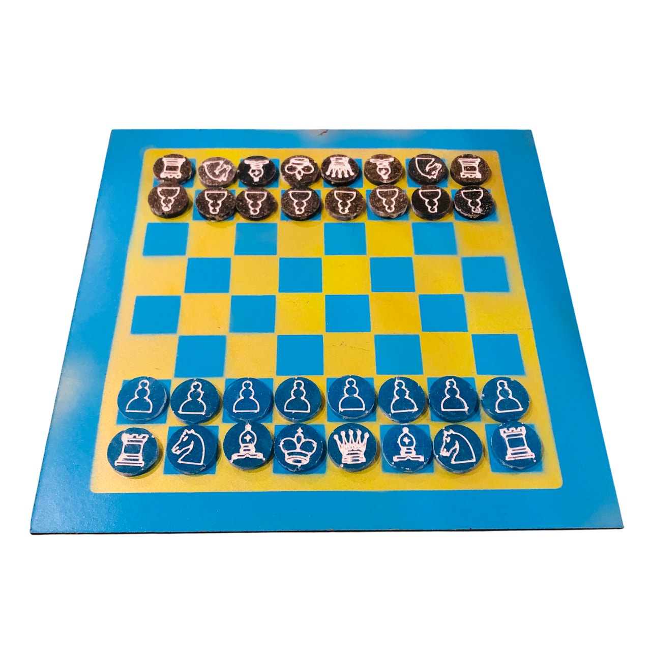 Yellow Blue - Painted Chess Set