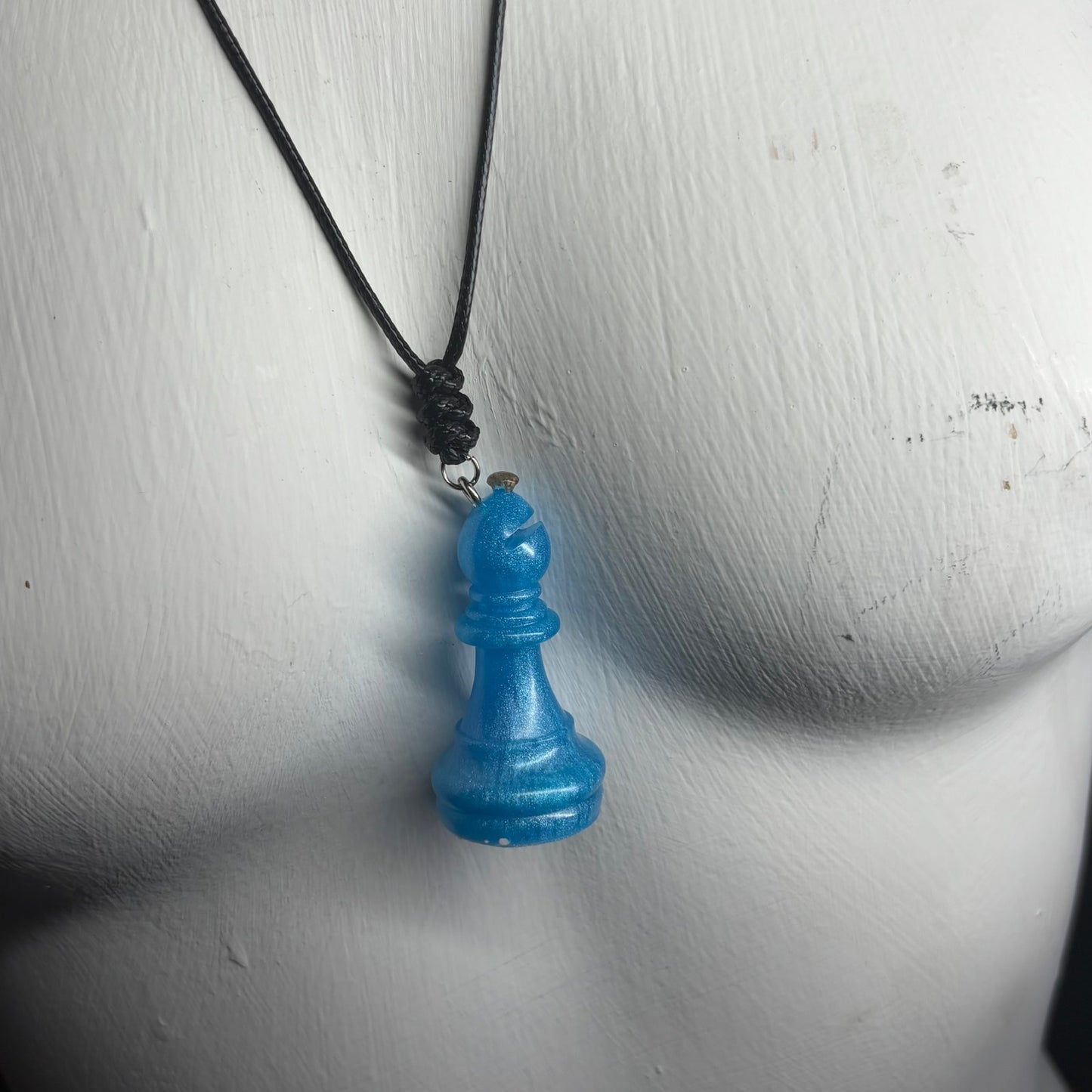 Blue Bishop - Handmade Resin Chess Necklace