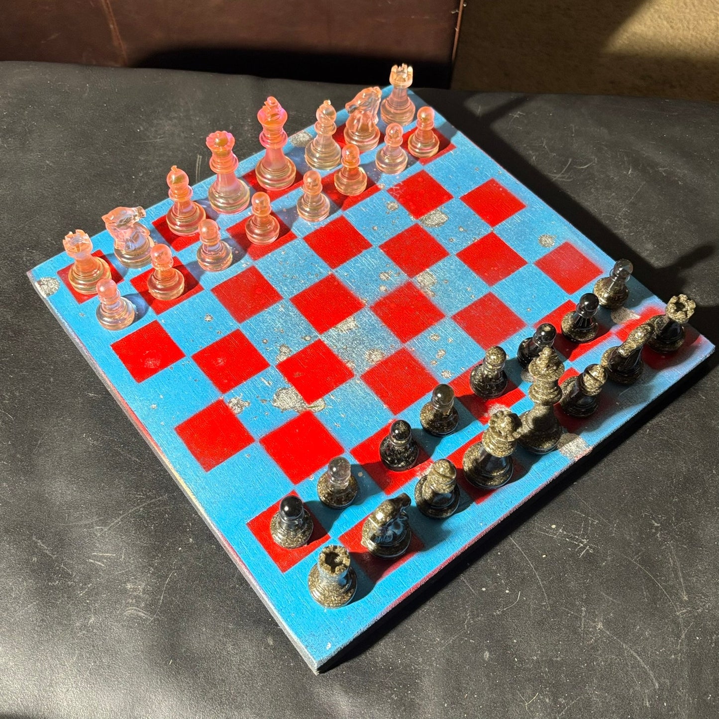 Sky Blue & Red - Painted Chess Set