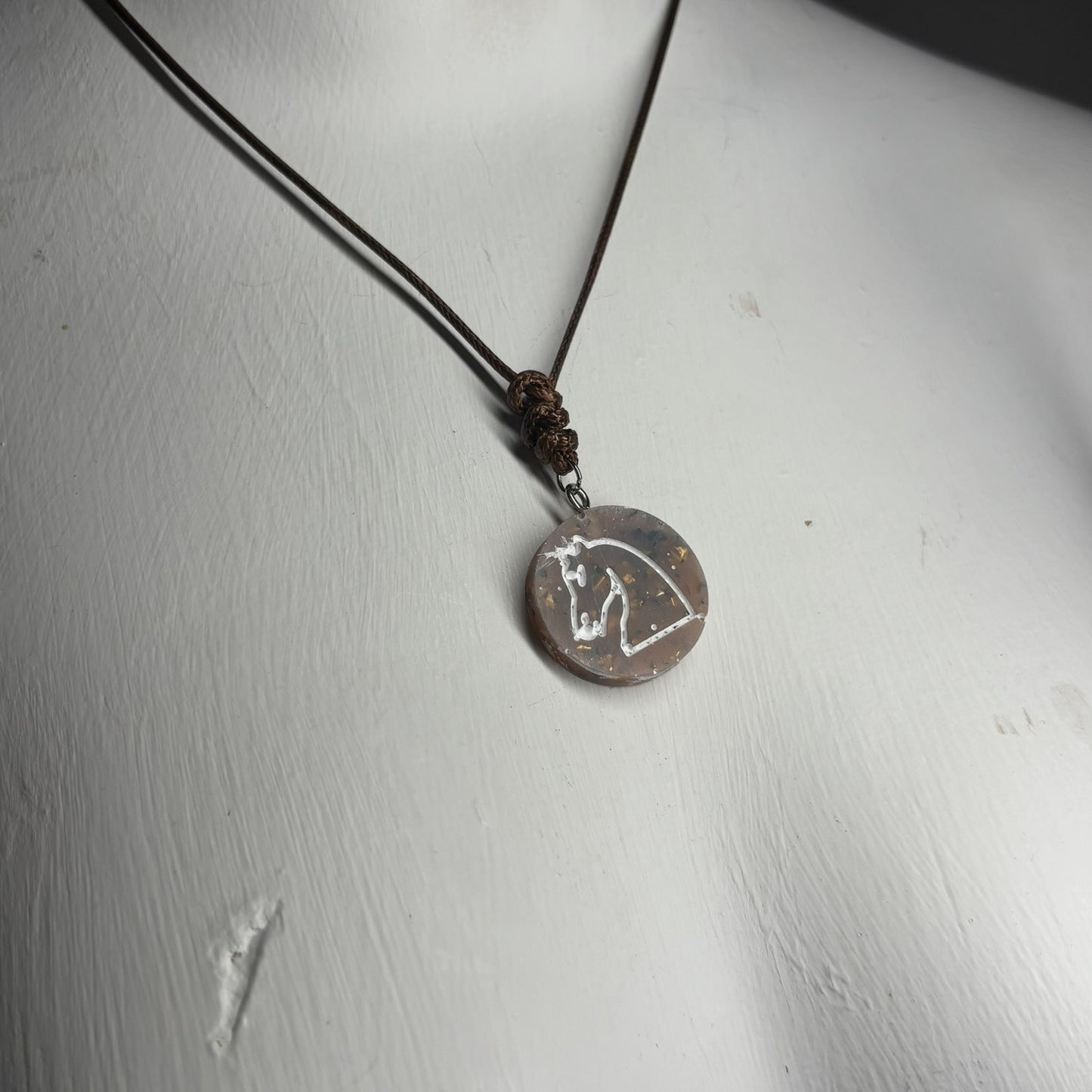 Silver Brown Knight - Handmade Resin Chess Necklace