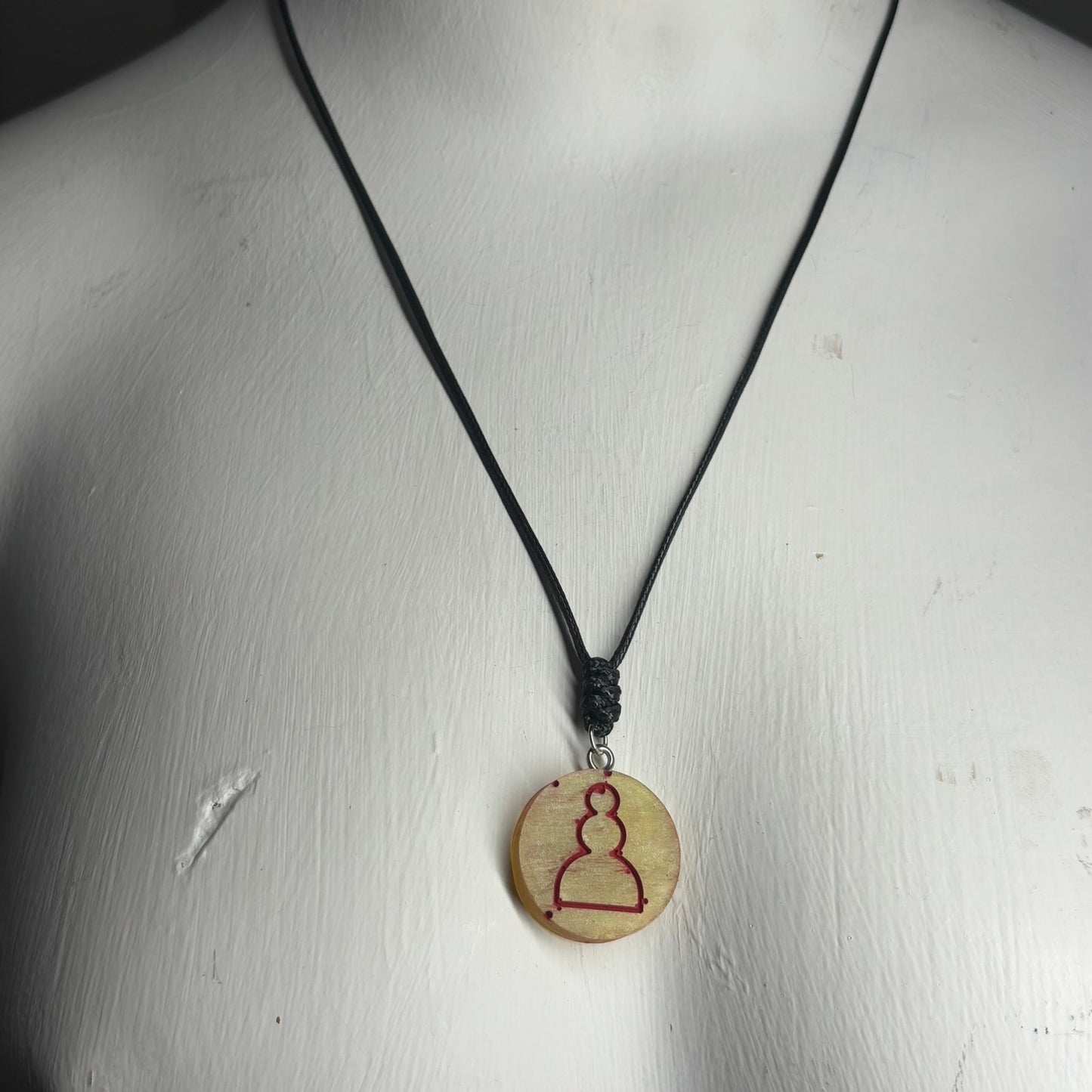 Yellow/Red Pawn - Handmade Resin Chess Necklace