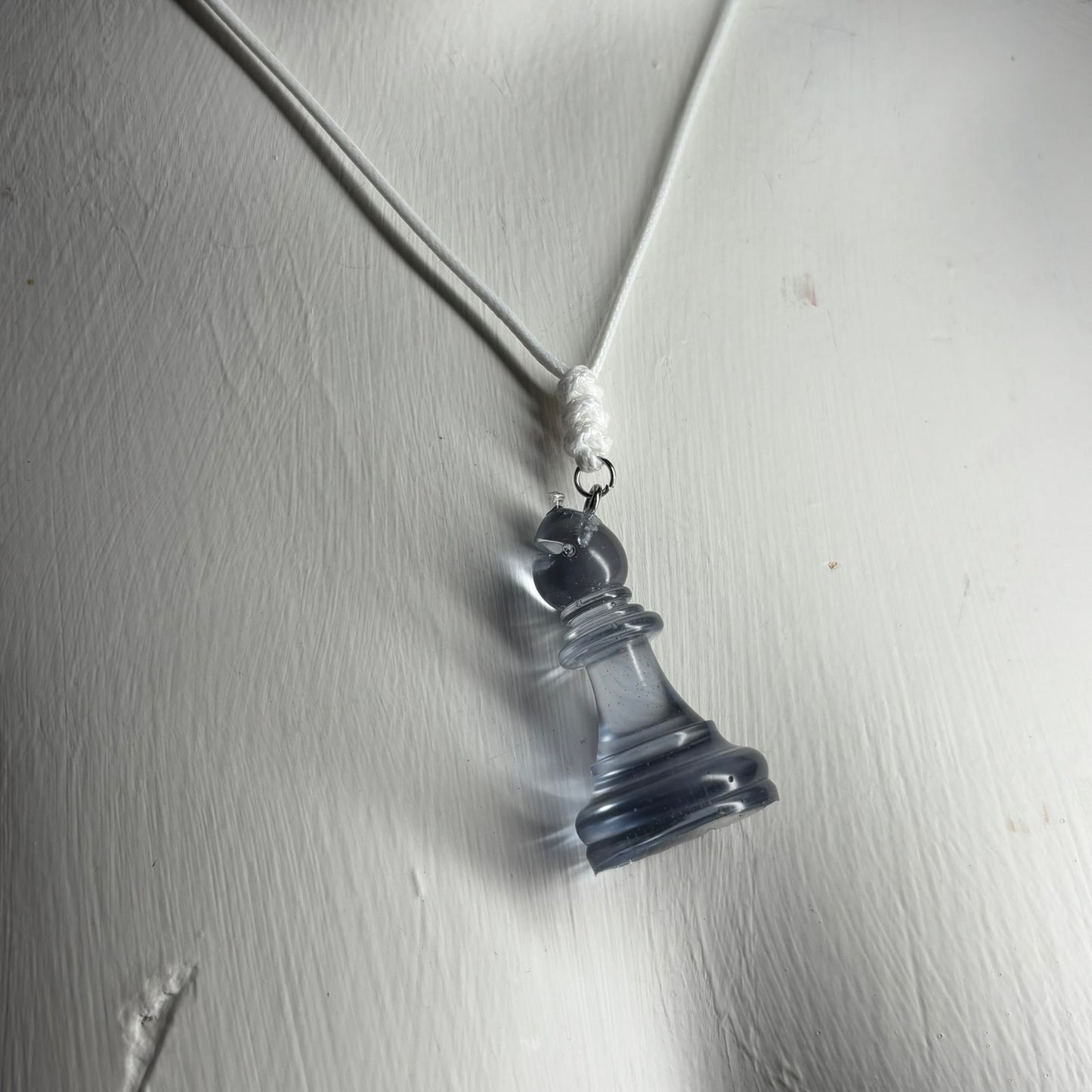 Transparent Blue Bishop - Handmade Resin Chess Necklace