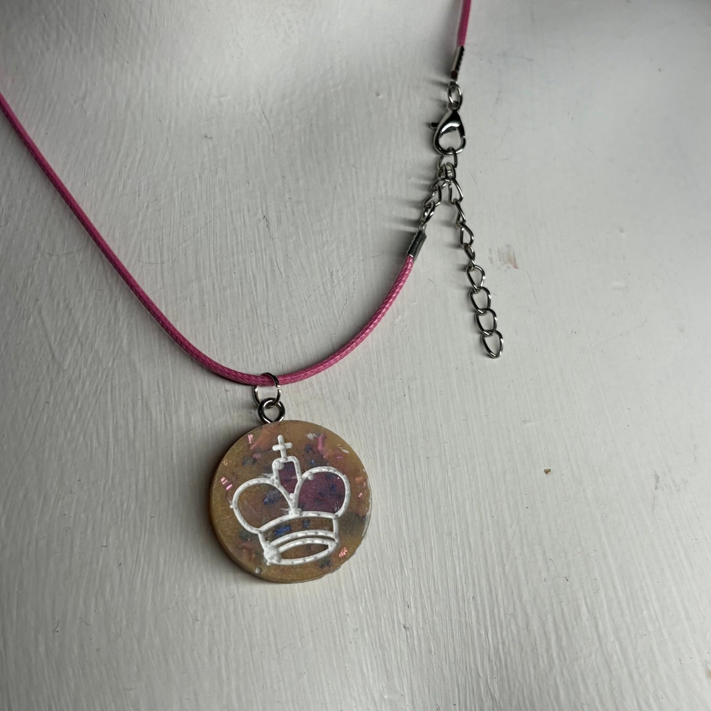 Yellow & Pink Crystal King - Handmade Resin Chess Necklace
