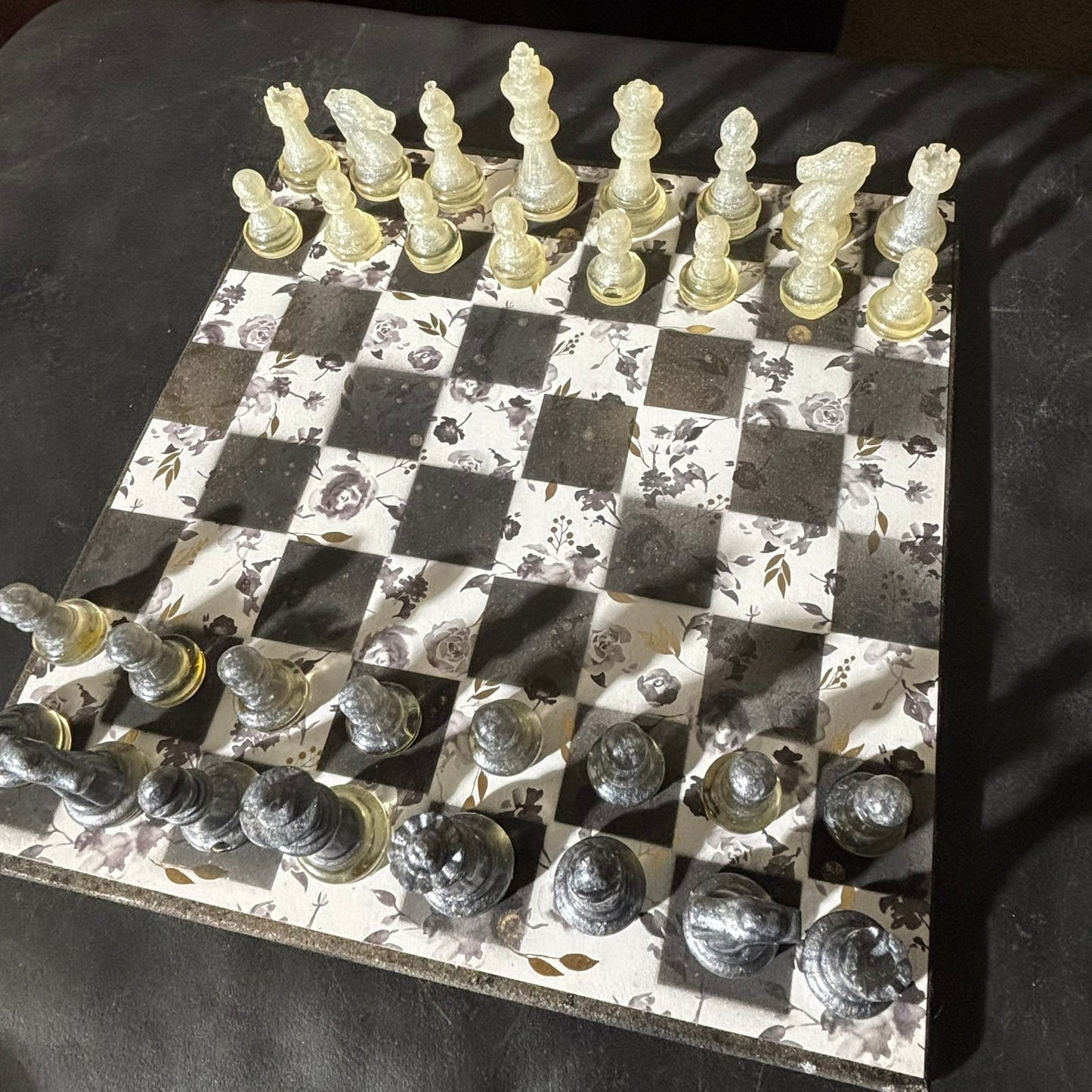 Black Flower - Scrapbook Chess Set