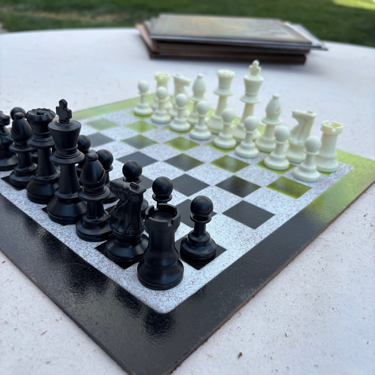 Lime Green & Black - Painted Chess Set