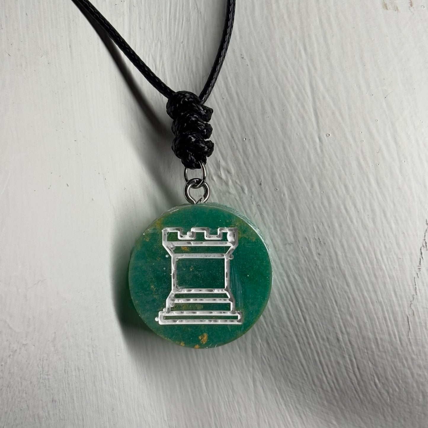 Mint Green Rook - Handmade Resin Chess Necklace - Flat Edition