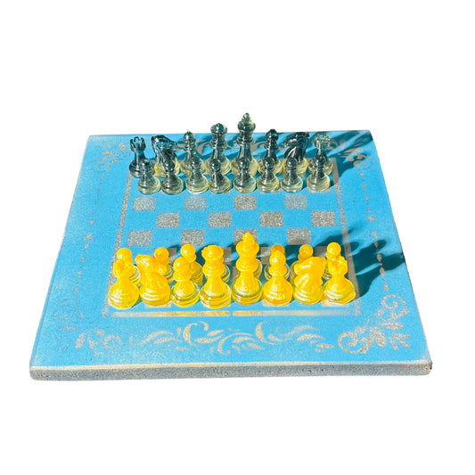Yellow & Blue - Painted Chess Set