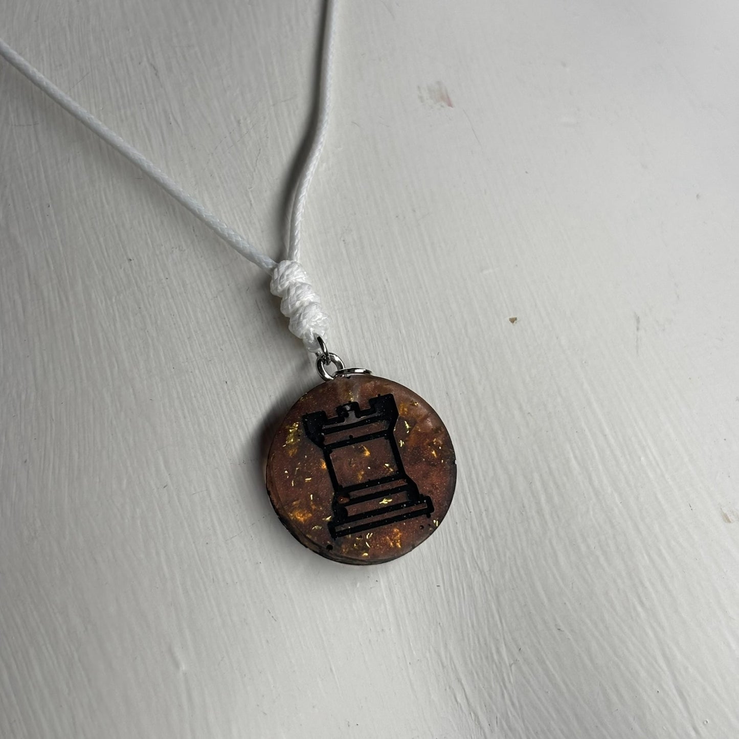 Amber Rook - Handmade Resin Chess Necklace