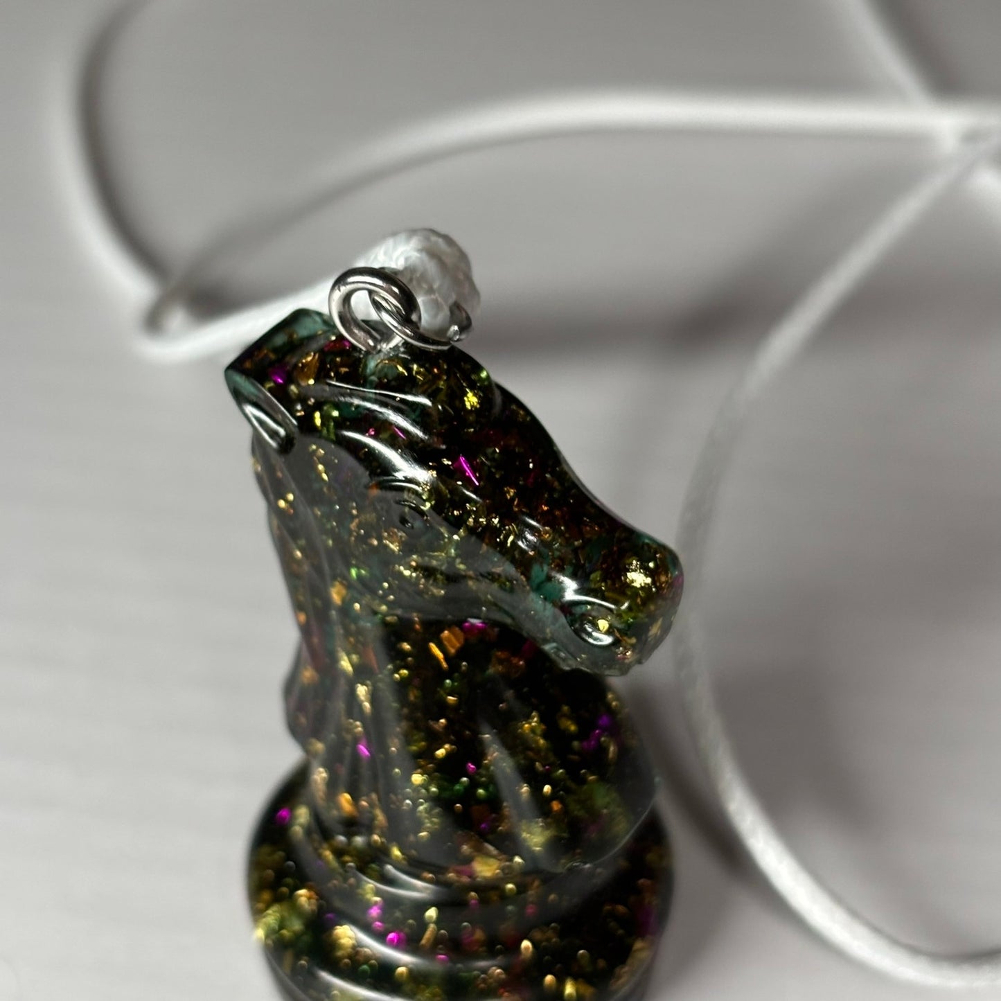 Crystal Dark Forest Knight- Handmade Resin Chess Necklace